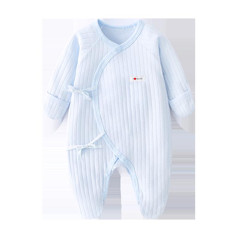Newborn Asymmetrical Collar Jumpsuit with Hand and Foot Covers for Spring and Autumn