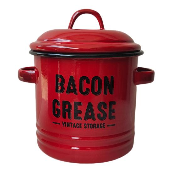Vintage Enamel Bacon Grease Container with Lid Rustic Farmhouse Grease Container with 2 Handles Kitchen Oil Storage Jar for Storing Lard Spices Soup
