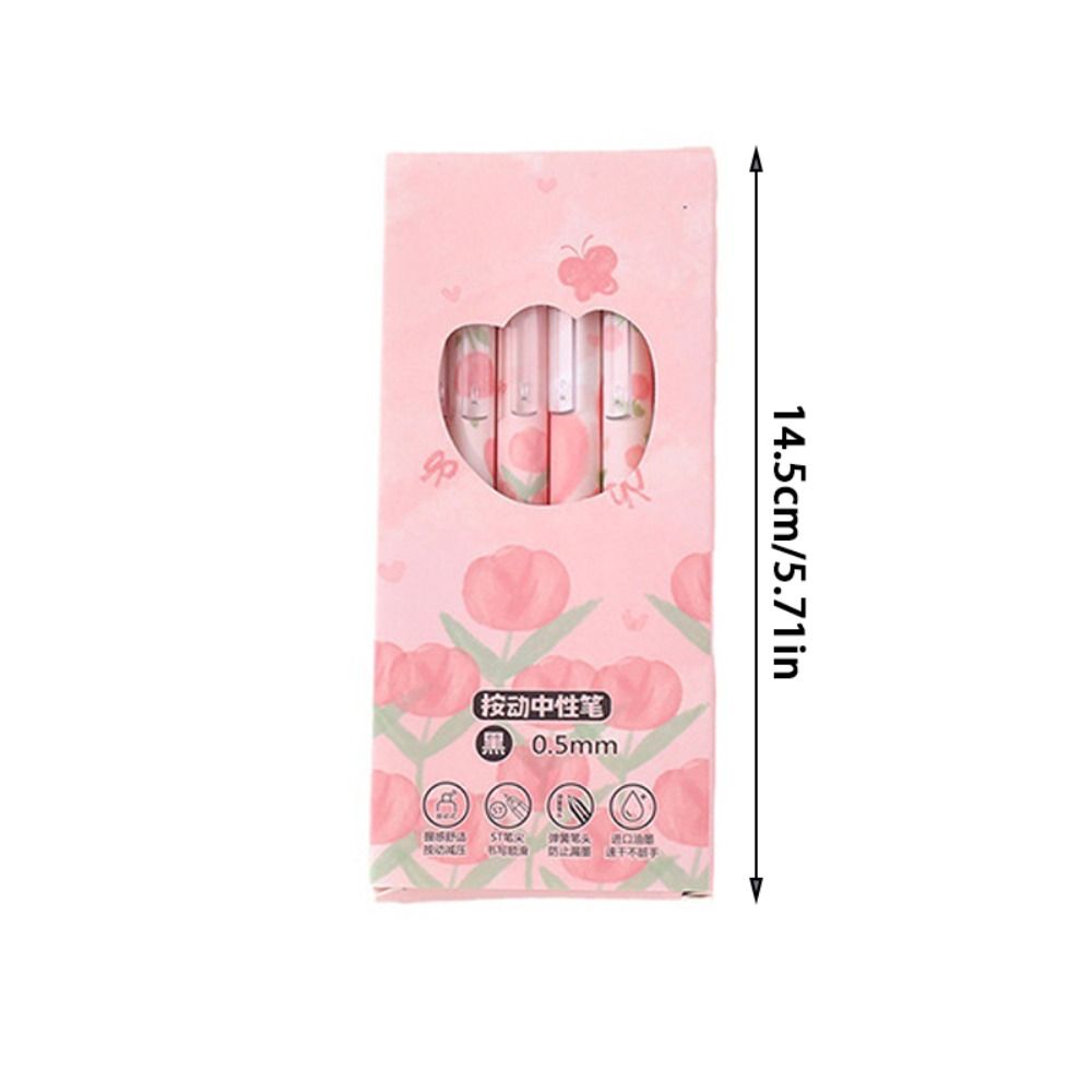 6 Stück/Box Rosa Tulpe Gelstift Große Kapazität Druckstift Neuer Schwarzer Tintenstift Student