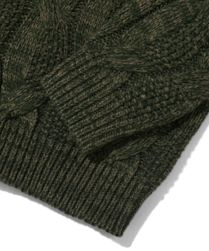 TRILLION Washable Big Cable Oversized Crew Neck Knit [Khaki]