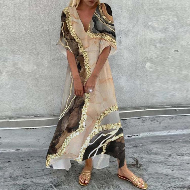 Trend Printed V Neck Five Sleeve Dress Women s Fashion Positioning S