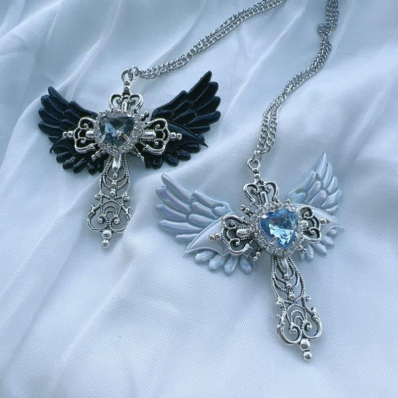 Goth Sexy Accessories Wings Cross Pendant Necklace For Women Heart  Choker Punk Charm Necklace Jewelry Accessory