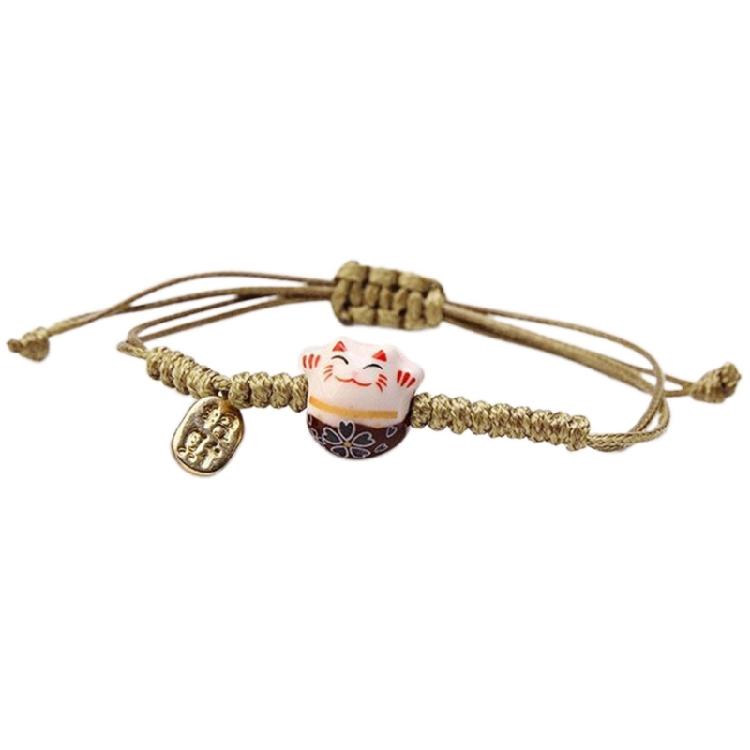 Cute Maneki Neko Couple Bangles Charm Versatile Lovely Ceramic Woven Bracelet