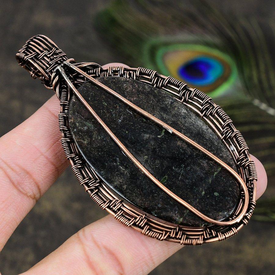 Black Rutile Handmade Copper Wire Wrap Jewelry Pendant 3.51 H7e11