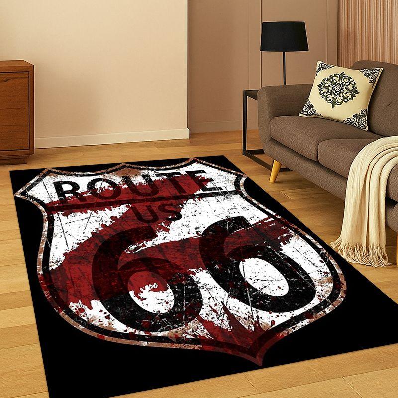 Retro Route77 America Mother Road Sign Carpet Rug for Bedroom Living Room Sofa Playroom Doormat Home Decor,Area Rug Non-slip