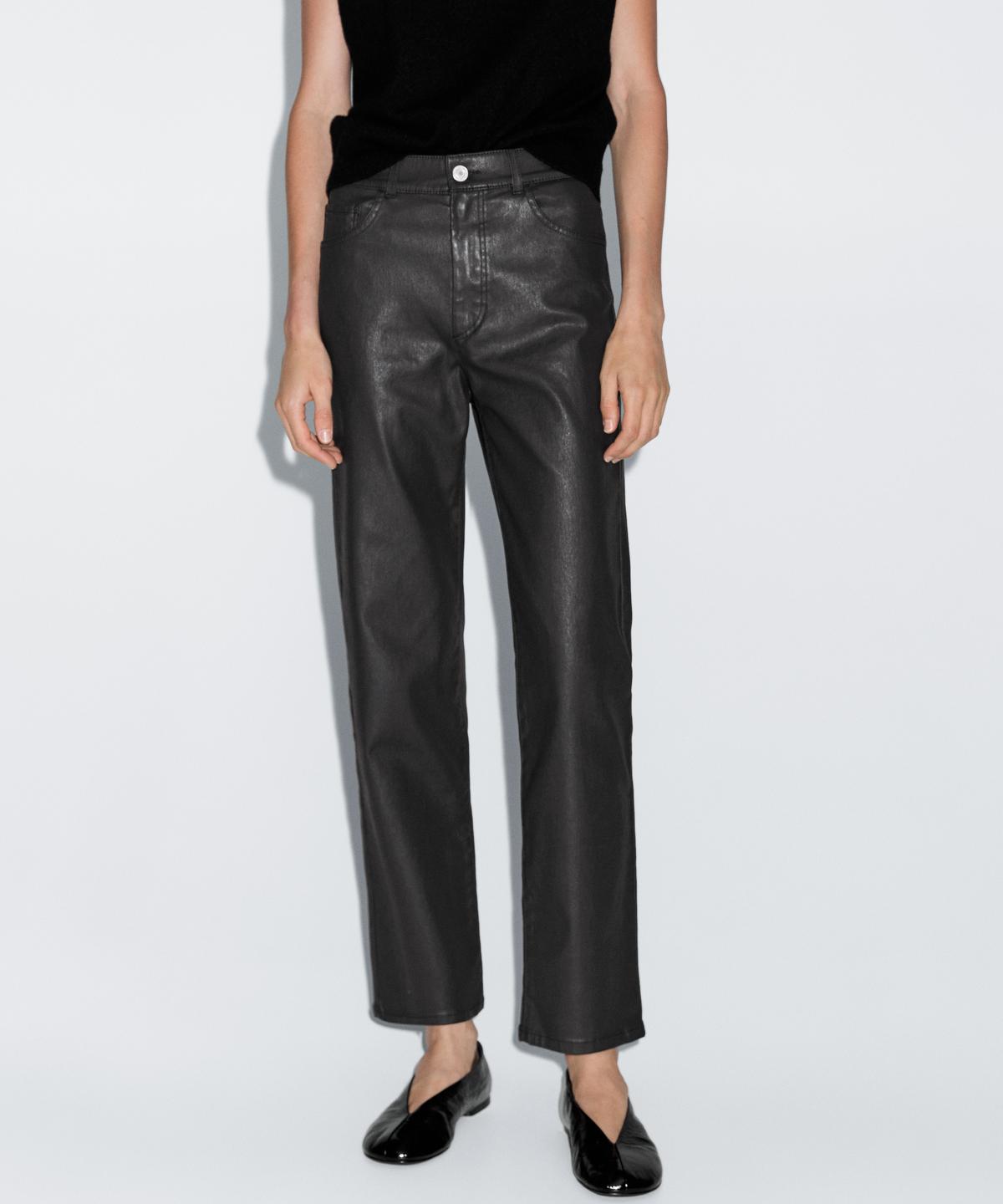 Masimodutti High-Waisted Straight-Fit Waxed Pants Black/40