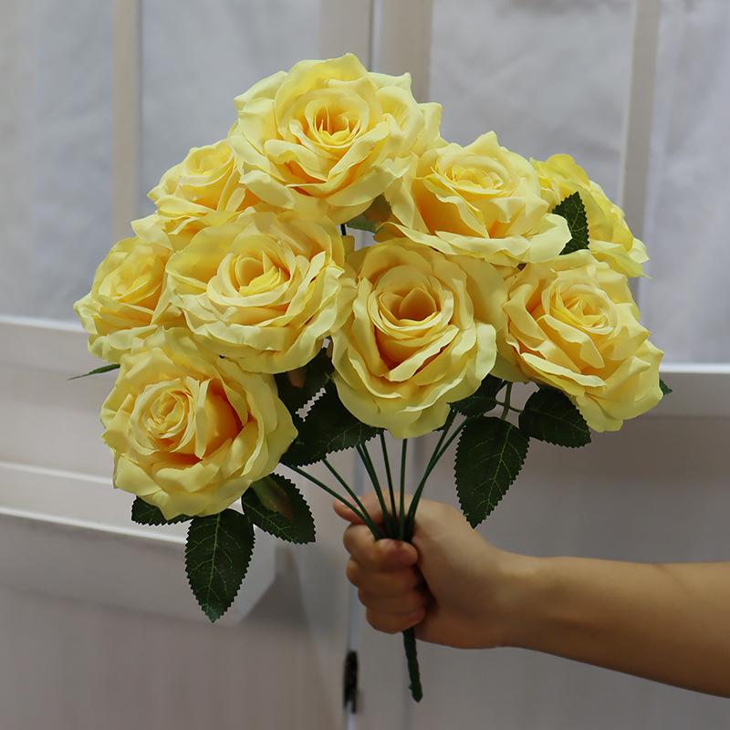 9-Head Diamond Rose Silk Bouquet for Wedding & Home Décor
