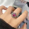 Adjustable Vintage Boho Ring Women Men Natural Stone Jewelry Geometric Hollow Design Copper Band