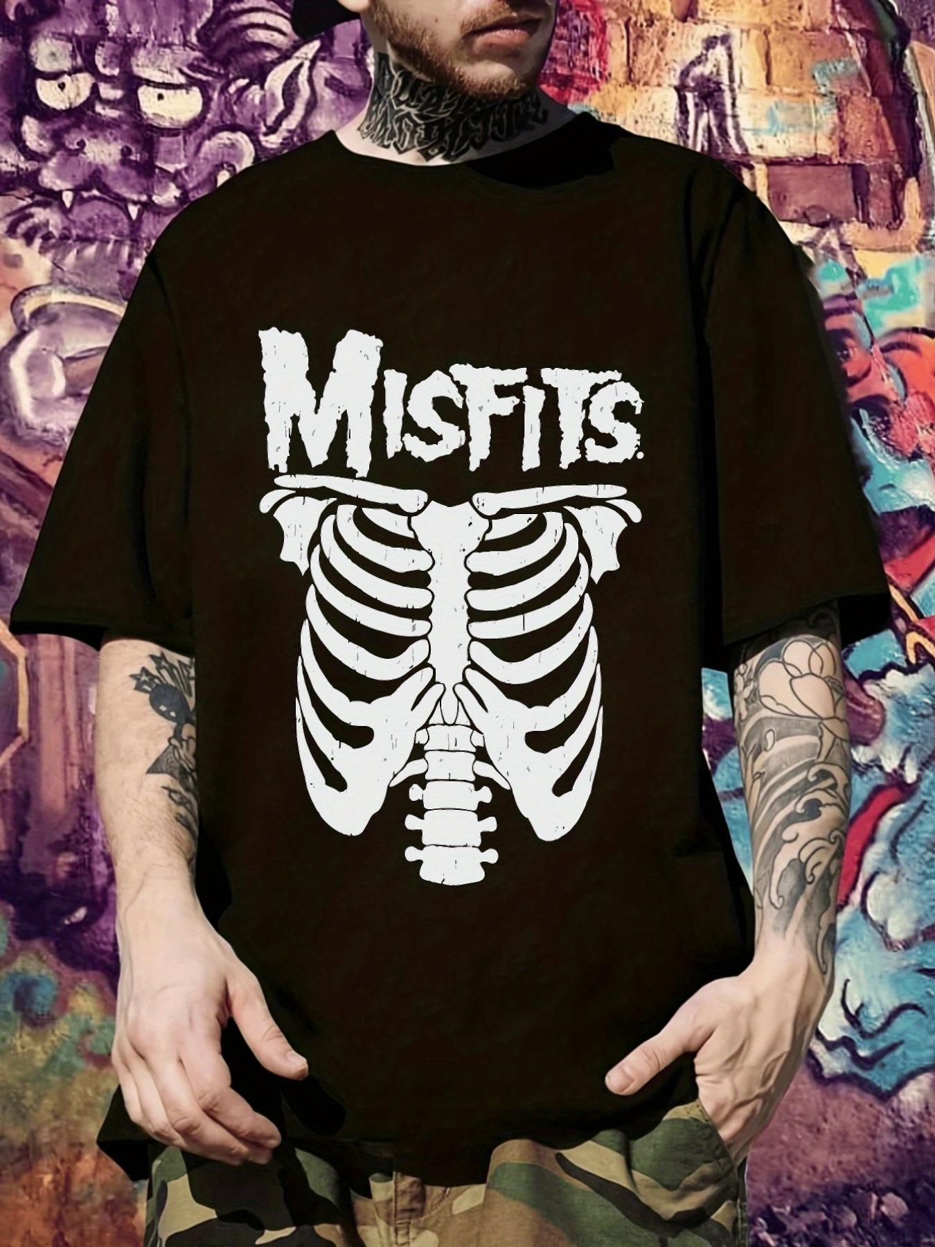 MISFITS Graphic T-shirt - Edgy Skeleton Chest Print Tee in Black/White S