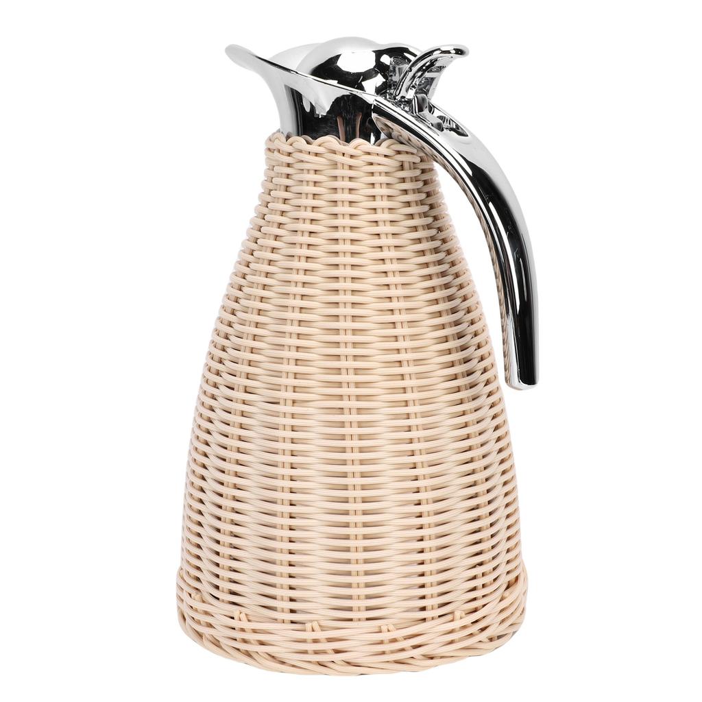 Handwoven Stainless Steel Thermal Coffee Woven Rattan Body 1.5L 3 Walled Insulated Jug Pitcher 12 Hour Heat 24 Hour Cold Retention