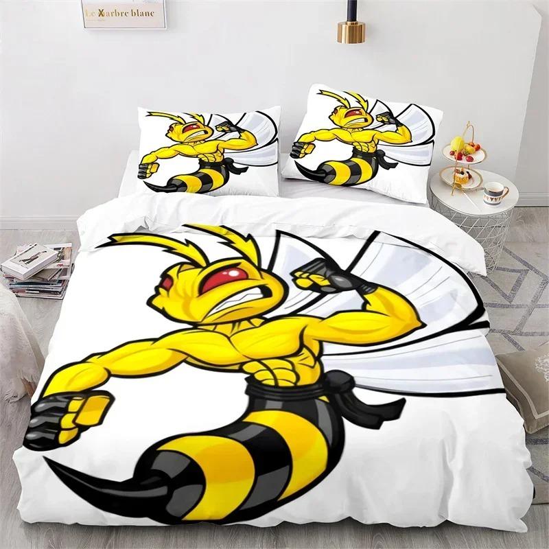 Comforter Cartoon Bee Insect Honeybee Bedding Set Microfiber Wild Animal Comforter King For Teens Boys Kawaii Home Decor