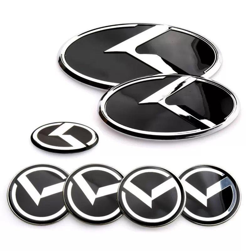 AABJA1 (7 Pcs) K Logo 3D Emblem Front Grille Trunk + Steering Wheel + Wheel Center Caps Sticker Badge For Kia K5 K3 K2 K4 Forte Koup
