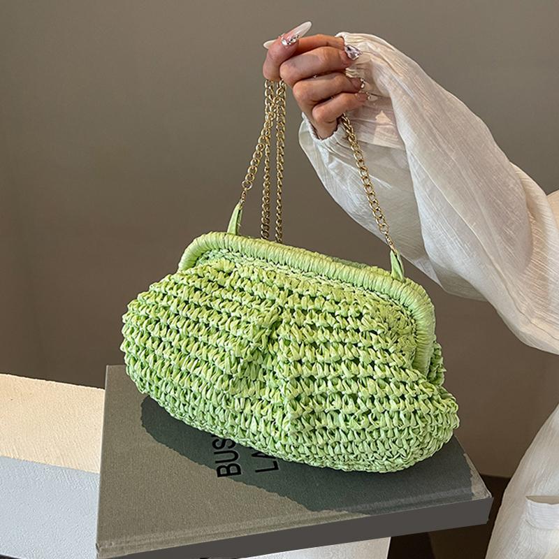Summer Beach Fashion Hollow Out Women Clip Woven Shoulder Bag Straw Weave Chain Casual Crossbody Bags
