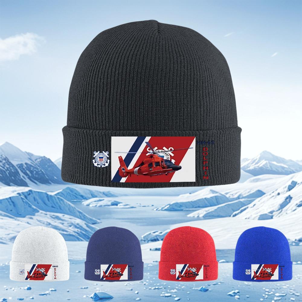 Coast Guard Helicopter and Flag Men Women Unisex Knitted Hat Beanie Pullover Cap Winter Thermal Warm Christmas Outdoor Cycling H