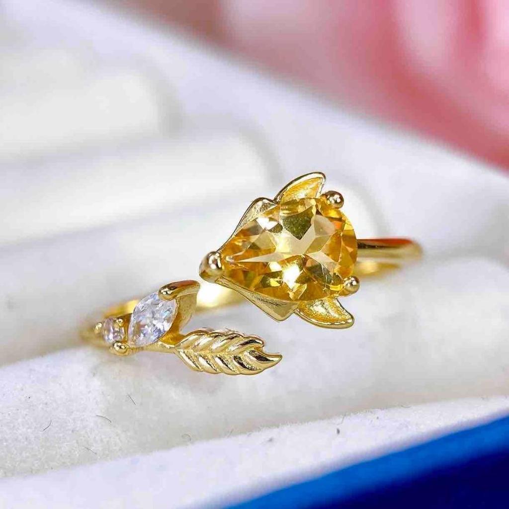 2025 Women's Fashion Yellow Crystal Ring with S925 Silver