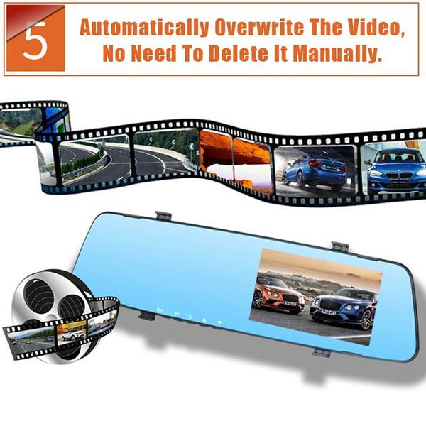 4.5 Inch Car DVR Mirror Rearview Camera Recorder 720/1080P HD Dash Cam Front and Rear Dual Lens Loop Recording Car Driving Recorder