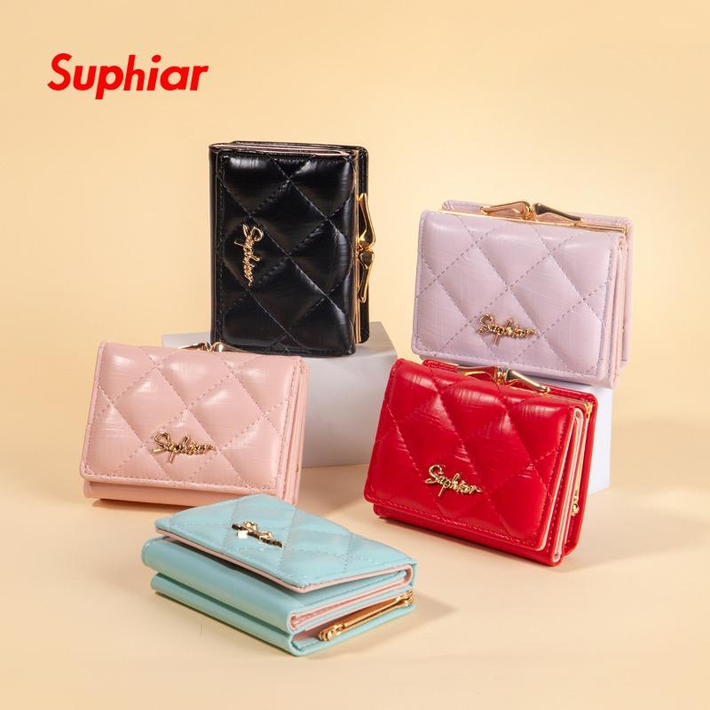Embroidered thread plaid wallet short women's light and thin change bag pu fashion student card bag