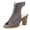 Brand Retro Women Sandals Flock Suede Peep Toe Chunky Heels 5cm Lace Up Big Size 48 49 50 Fashion Dating Female Shoes