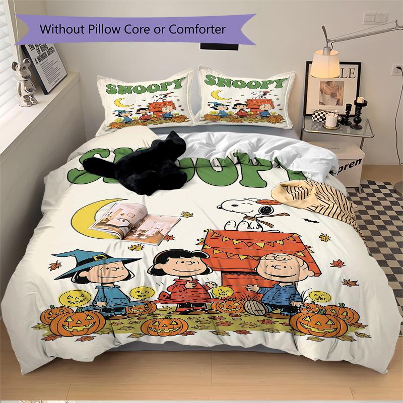 3Pcs Snoopy Halloween Celebration Bedding Set Quilt Cover Pillowcase Home Christmas Halloween Gift 1 Duvet Cover 2 Pillowcase S1468