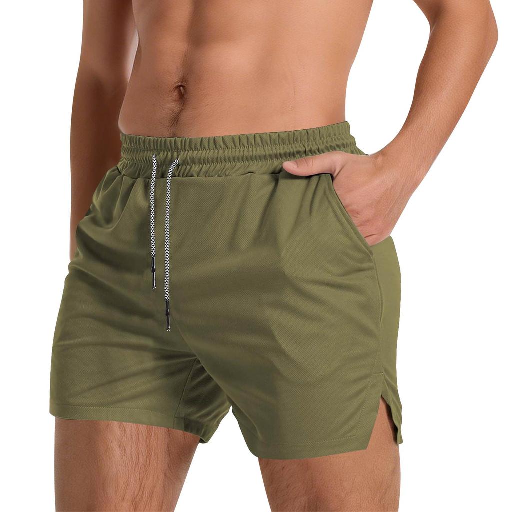 Heren Sportshorts met Trekkoord Tailleband Lichtgewicht Sneldrogende Stof Mesh Zijsplits Zoom Ritszakken voor Training Hardlopen Sportschool Workout