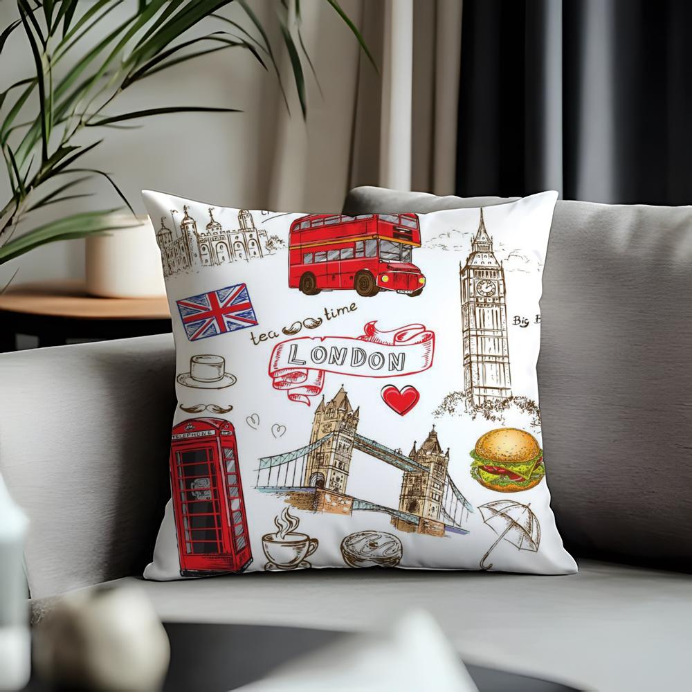 Fashion EEengland Love Printed Cushion Cover Antidustmite Pillowcase Invisible Zipper Silky Short Plush Sofa Cushion Cover