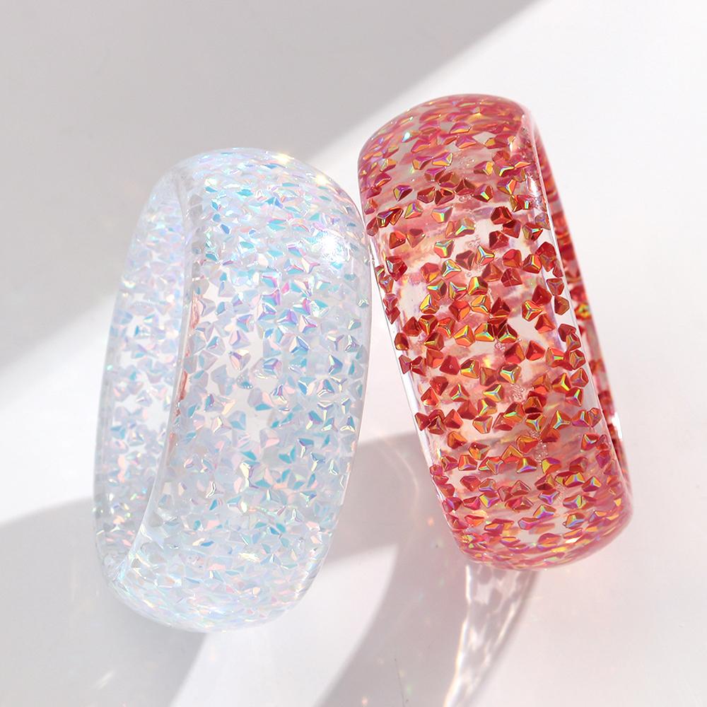 New Colorful Foil Geometric Resin Wide Bangle for Women Stackable Chunky Acrylic Round Statement Bracelets Trendy Jewelry Gifts