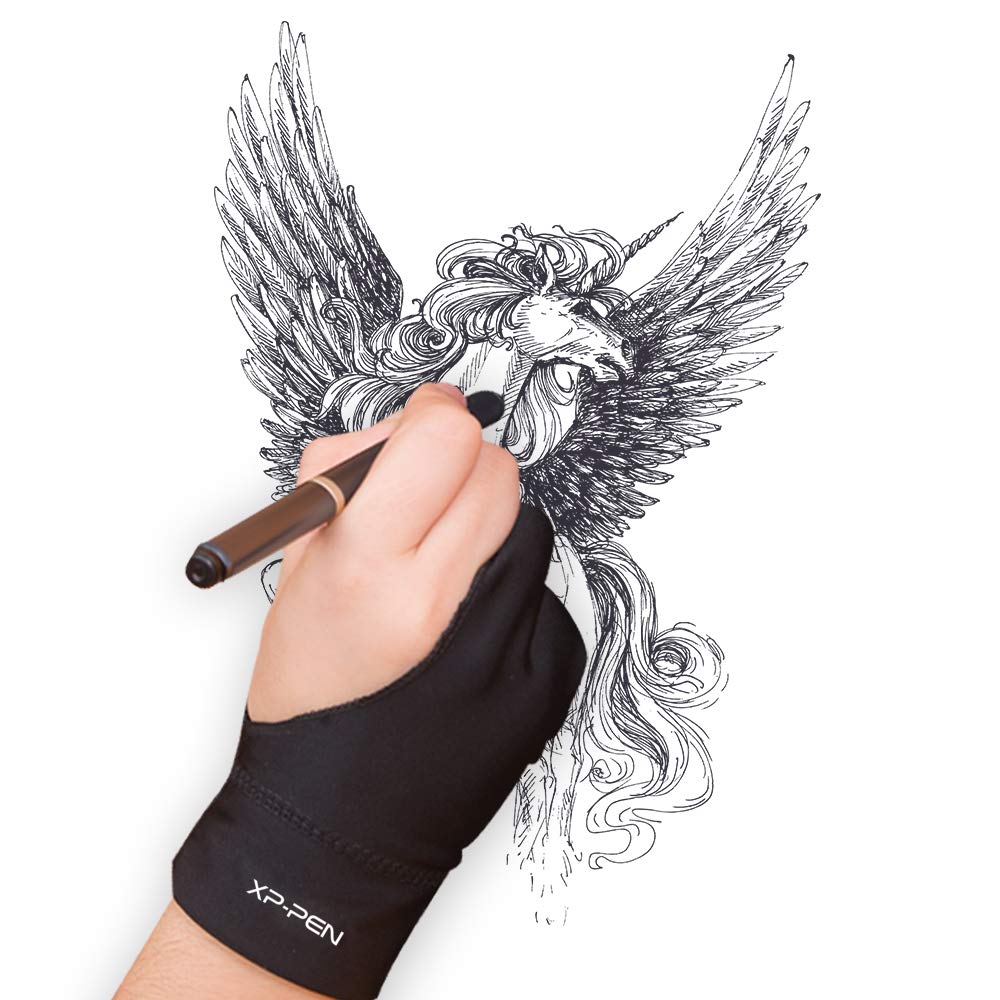 Größe für Stifttabletts und AC08 XP-Pen Handschuhe, L, Zwei-Finger, Schmutzabweisendes Lycra, Beidhändig, Tracers,