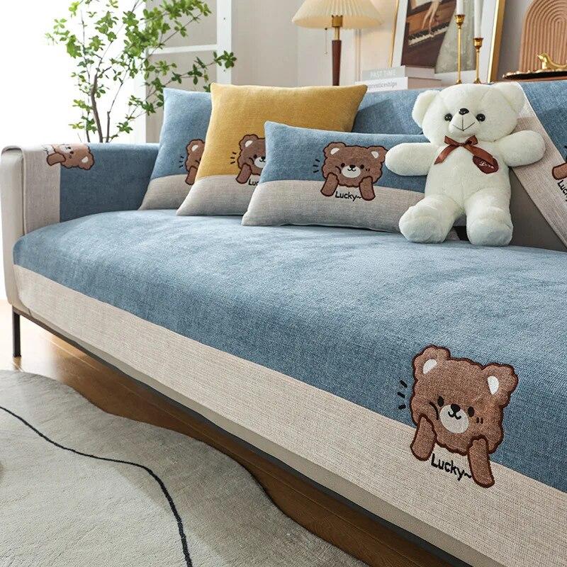 Lucky Bear Sofabezug Vier Jahreszeiten Universal Sofahandtuch für Wohnzimmer Rutschfester Schutz Couchmatte Überwurf Sitzkissen