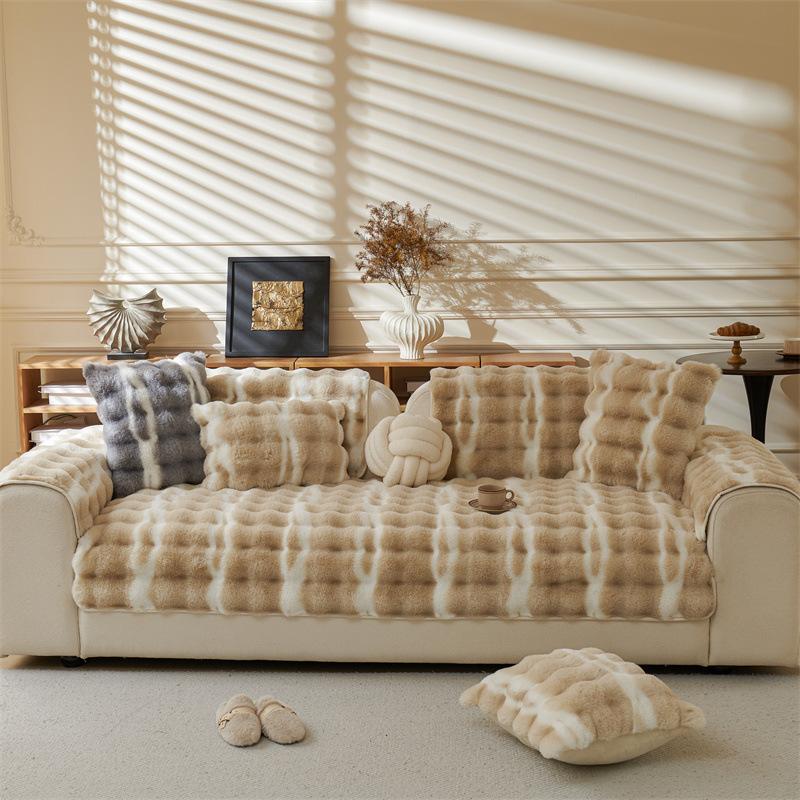 EIFLOY-Colorful Winter Faux Rabbit Fur Sofa Cover, Plush Corner Couch Slipcover, Thick Furniture Protector, Non-slip, Super Soft