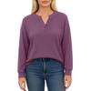 Women's Fashionable Solid Color Long Sleeved V-neck Button Casual Loose Pullover Top