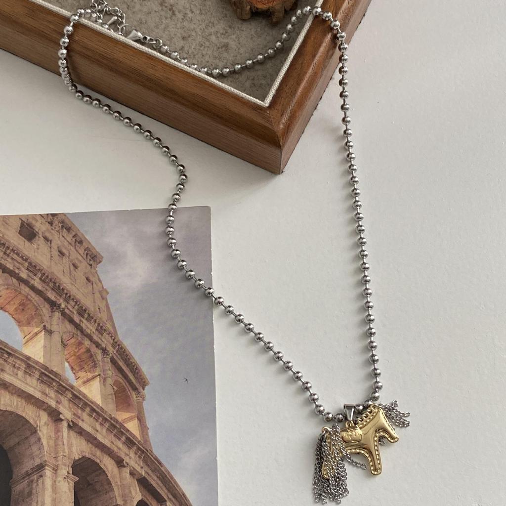 Korean Fashion Tassel Little Horse Necklace - Trendy Hip Hop Style Pendant Sweater Chain for Autumn and Winter.