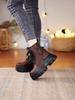 Genuine Leather Height-Boosting Women's Ankle Boots - Thick Sole, Non-Slip, Warm, Plus Velvet Lining for Autumn/Winter