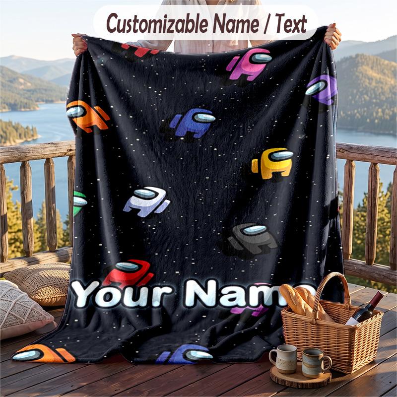 Among Us Flannel Blanket, Personalized Custom Name Text, Soft Warm Plush Throw Blanket For Gift