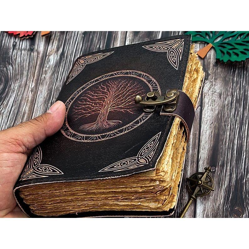 Leather Journal Tree of Life - Genuine Leather Notebooks For Women - Beautiful Journal with Embossed Tree Blank Handmade Paper Gift For Men