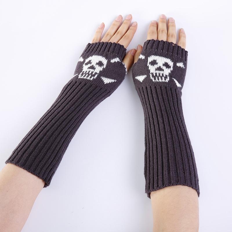 Winter Warme Fäustlinge Strick Fingerlose Armstulpen Warme Fahr-Armstulpen Totenkopf Dehnbar Weiche Handschuhe Halloween Kostüm