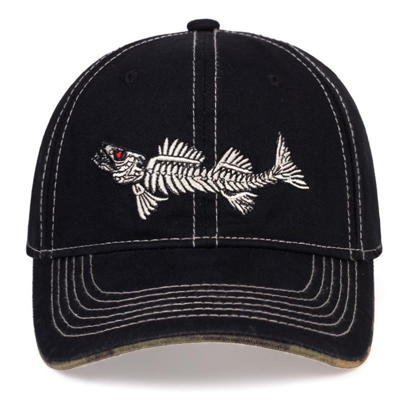 

Fish bone embroidered baseball cap, men s and women s fashionable casual sun protection curved eave duckbill cap Adjustable