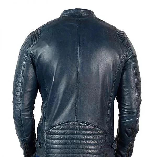New Stylish Handmade Men's Blue Genuine Soft Leather Motorcycle Biker Jacket Real Lambskin