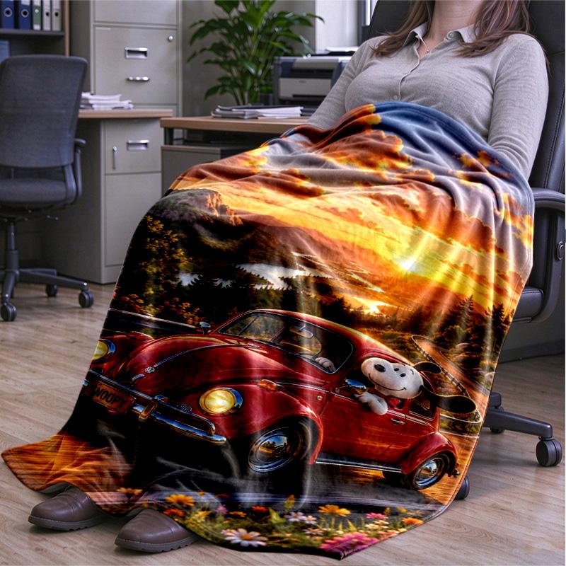 Sunset Drive Snoopy Cartoon Print blanket Flannel Blanket Soft Cozy Plush Throw for Sofa Bed Lightweight Home Decoration