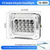 Universal LED Head Lamp 12-80V Square 15LED High Bright Waterproof Motor Light For E-bike Scooter ATV