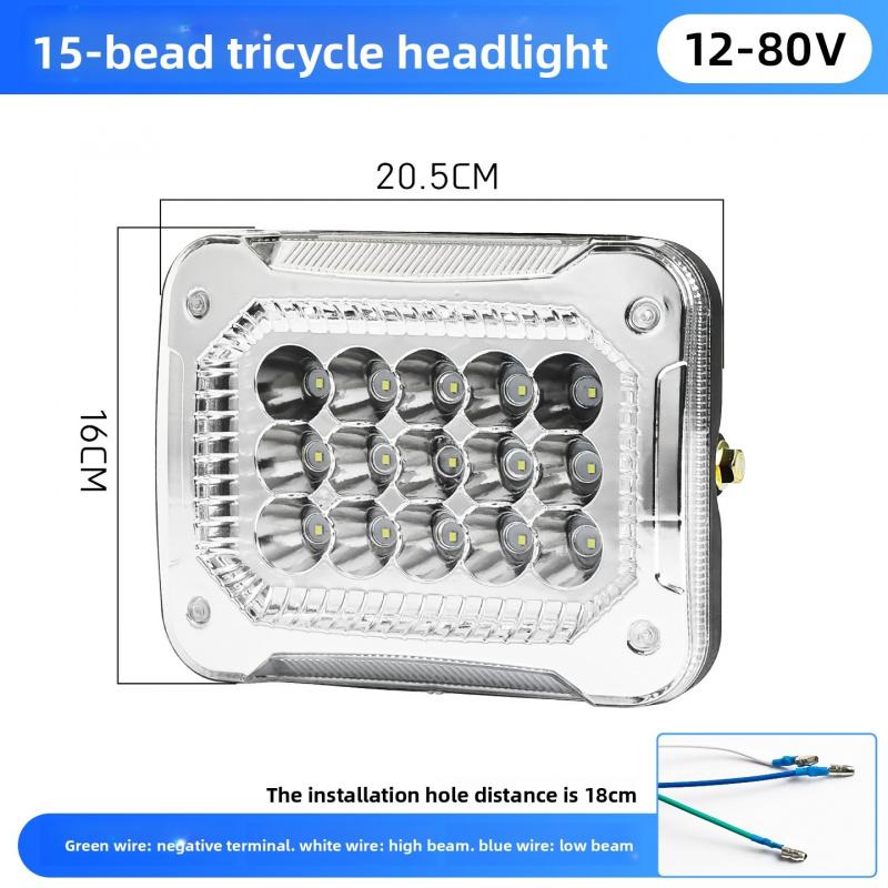 Universal LED Head Lamp 12-80V Square 15LED High Bright Waterproof Motor Light For E-bike Scooter ATV