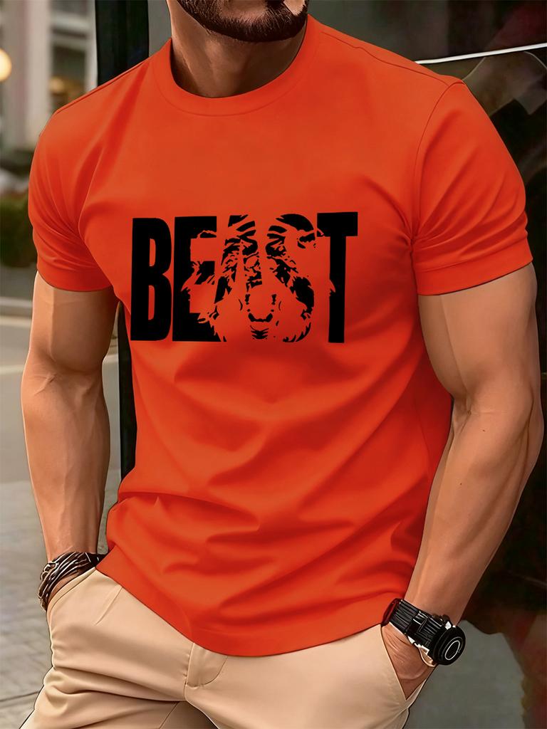 Beast Letter Print Cotton TShirts MenS Summer Comfortable Soft T Shirt Oversized ONeck Short Sleeve Tops Basic Mens Clothes