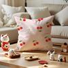 Beautiful Pink Bow Cherry Cushion Cover Anti-Dustmite Pillowcase Invisible Zipper Silky Short Plush Sofa Cushion Cover