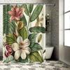 Exotic Tropical Plant Shower Curtain - Vibrant Floral Design For Bathroom Decor - Durable Waterproof Fabric With Rustproof Hooks