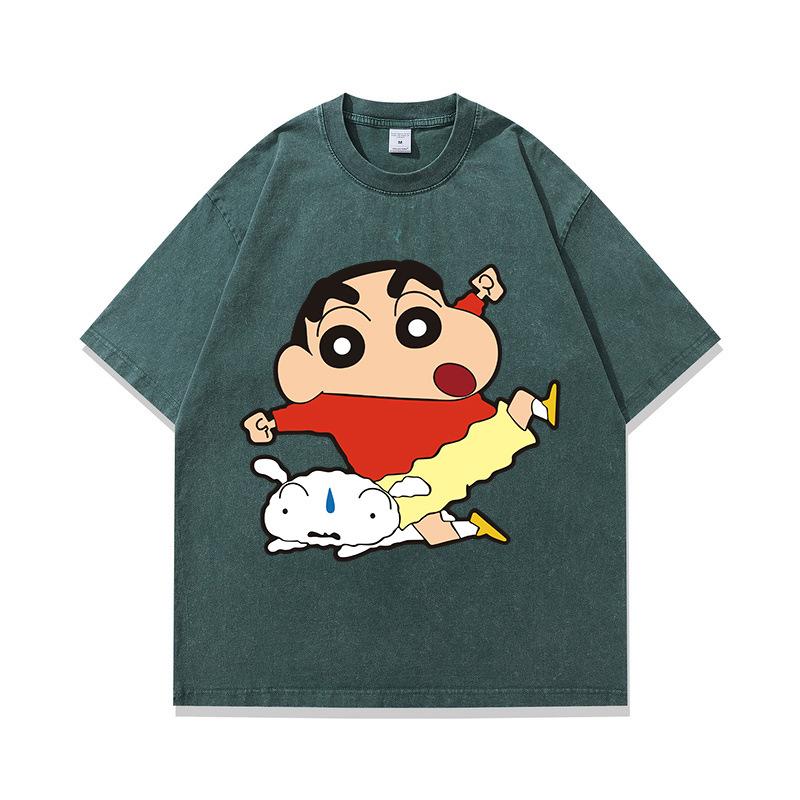 Tide Brand American Retro Fried Color Old Short-Sleeved T-Shirt Japanese Animation Printing Multi-Color Heavy Cotton Half-Sleeve