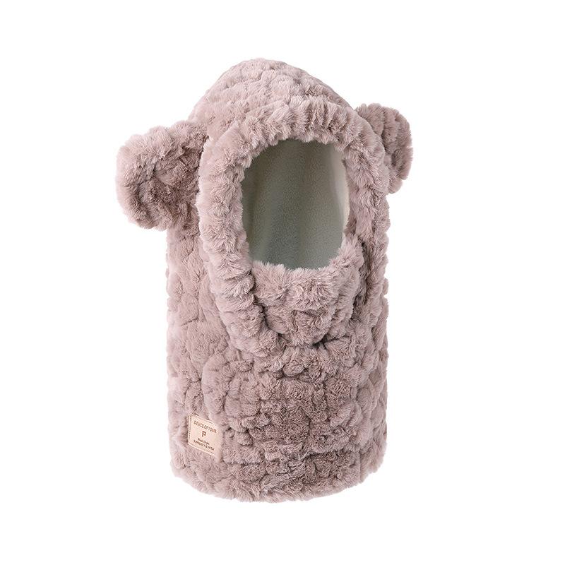Pullover hat female winter cute bear hat cycling cold and warm artifact outdoor thickened integrated ear hat