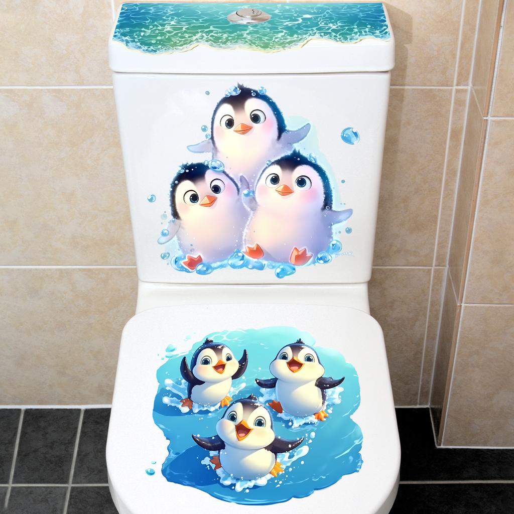 Underwater Animal Toilet Lid Sticker, Removable Ocean Penguin Sea Water Wall Decal for Bathroom Bedroom Living Room Home Decor