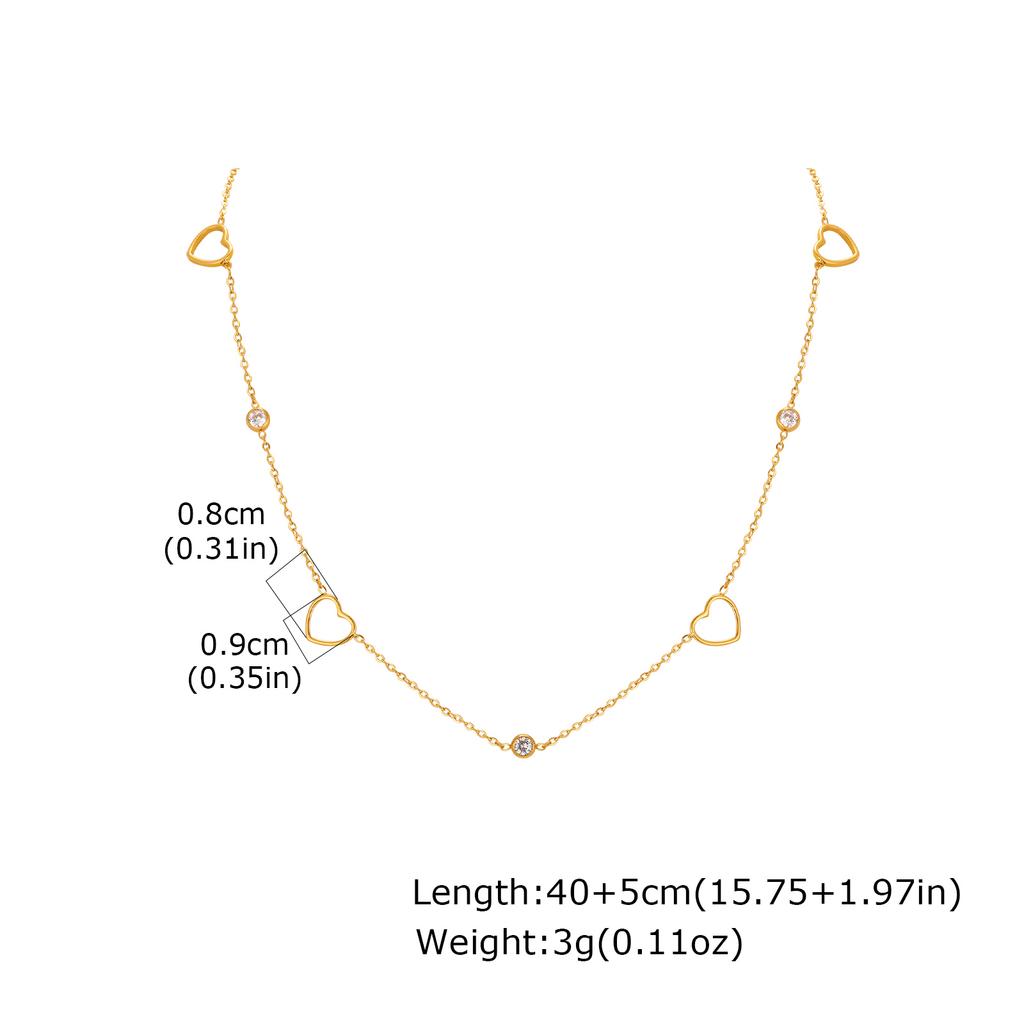 316L Stainless Steel Zirconia Heart Flower Chain Necklace, Women's Thin Link Clavicle Chain Choker,  Fashion Temperament Jewelry