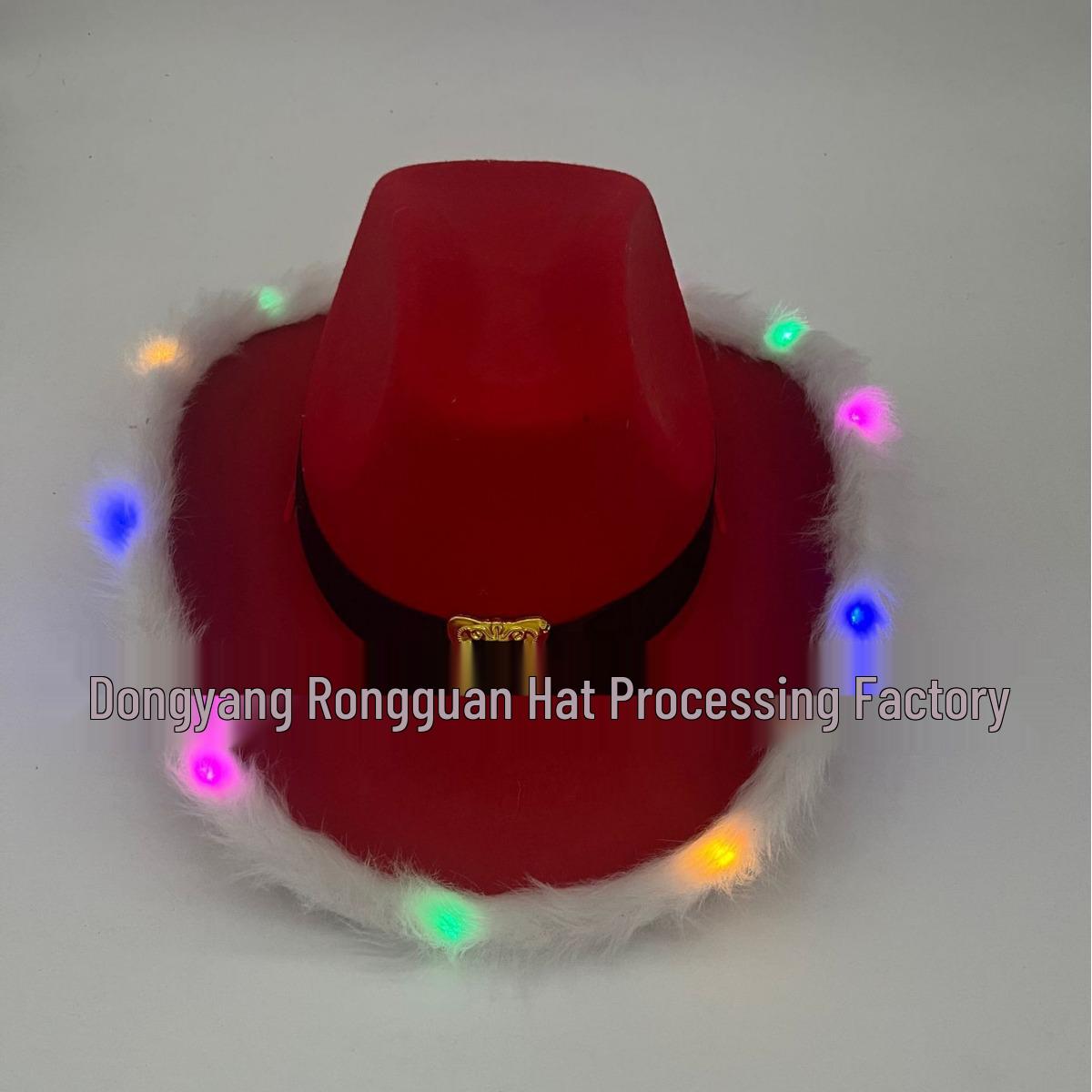 Red Denim Christmas Santa Hat with Fur Trim and Lights белый