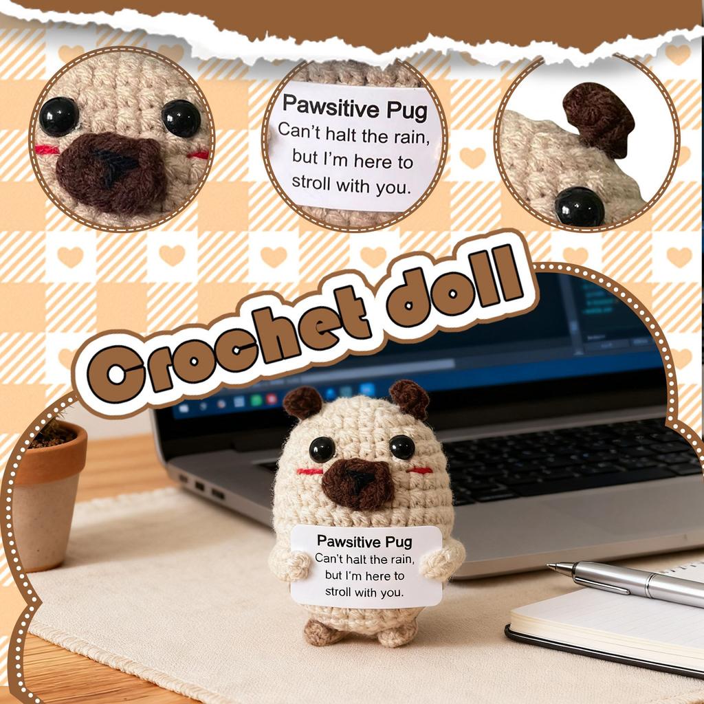 Crochet , Animals Cute Knitted Dog Toys Luck Gifts Support Knitted Present Knitted Doll Holding Support Card For Emotion