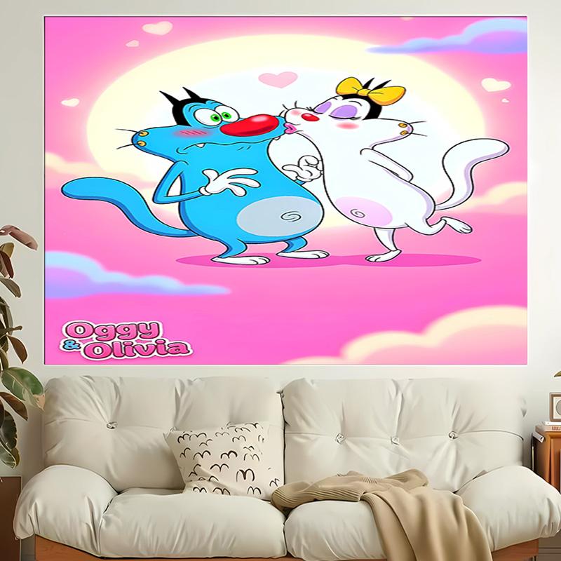 1pc Oggy and the Cockroaches Tapestry, Living Room, Bedroom, Office, Party Decor, Ideal Festive Gift